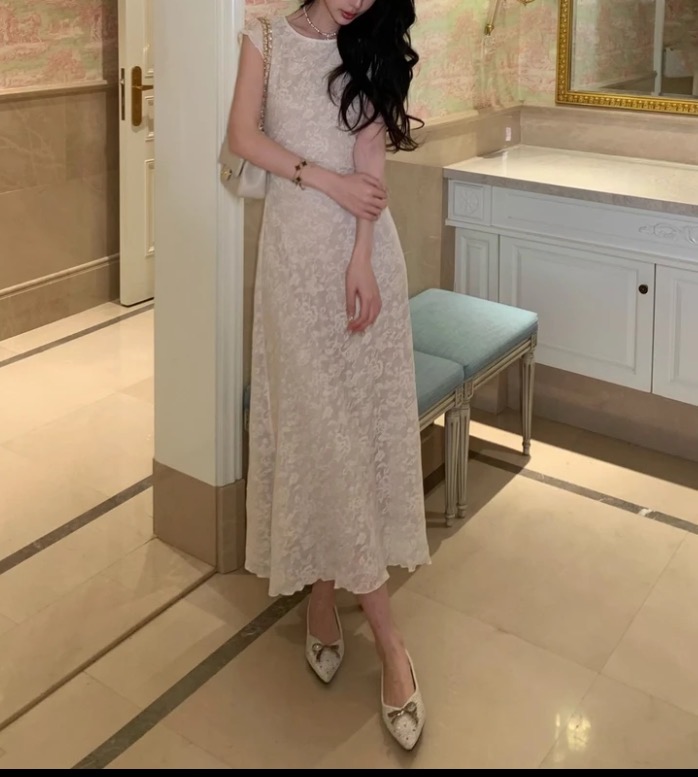 【仲夏浮光】法式连衣裙夏高级感刺绣一字肩显瘦长裙