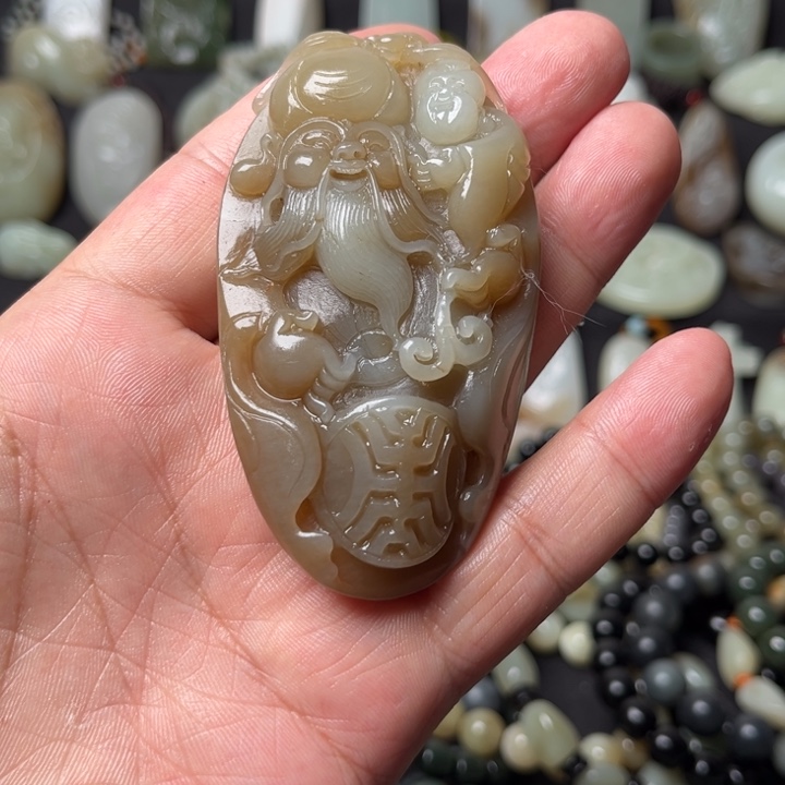 和田玉（糖玉）未镶嵌吊坠(不含链)和田糖料寿星手把件