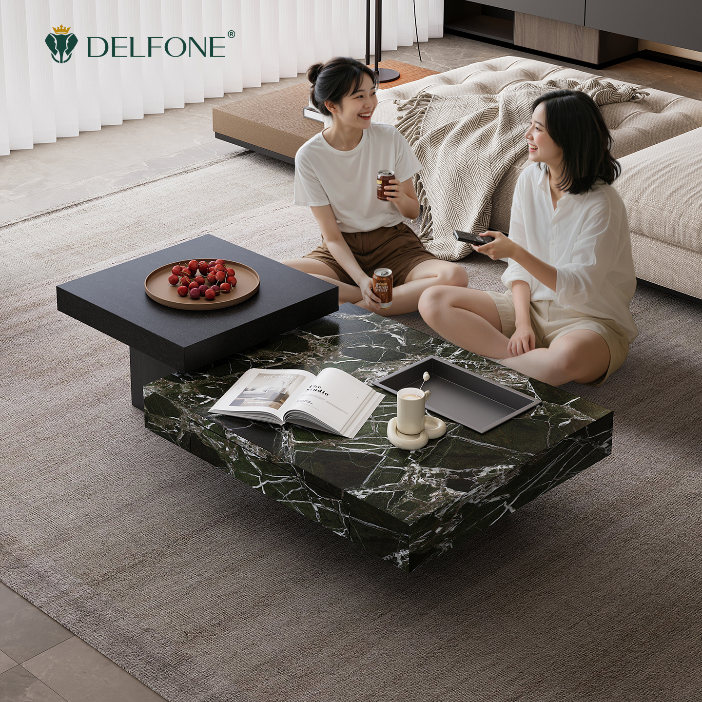 金属工艺茶几岩板大理石意式喷漆创意正方形