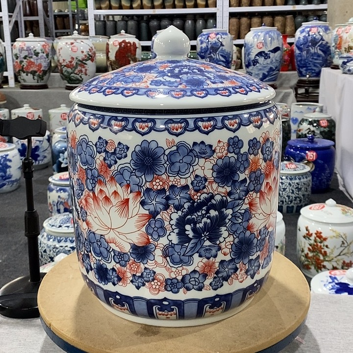 瓷片万花25斤水容量陶瓷储物罐