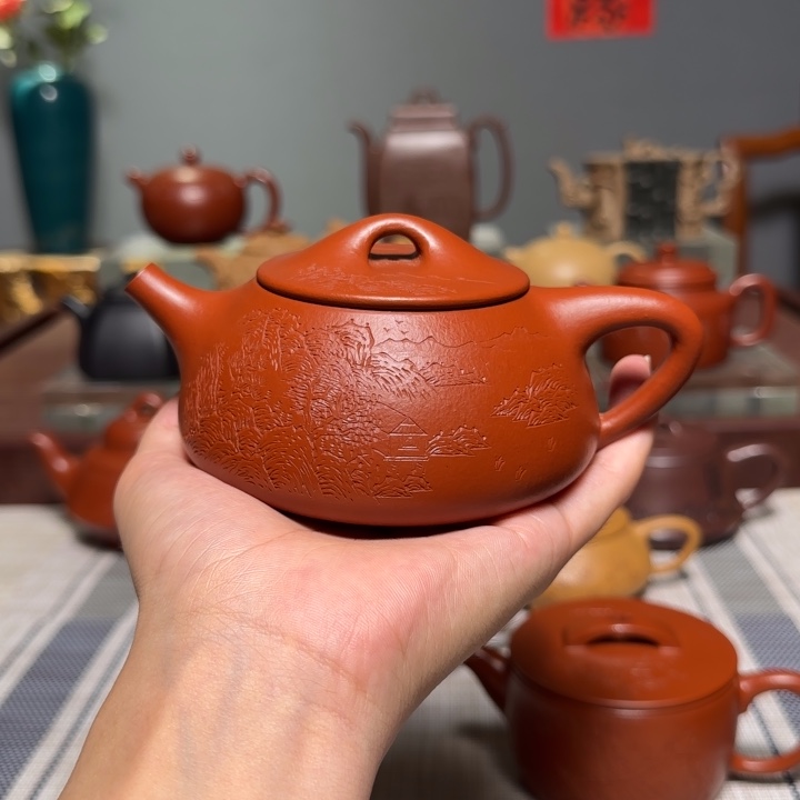 茶壶紫砂全手工景舟石瓢壶 255cc 小煤窑朱泥