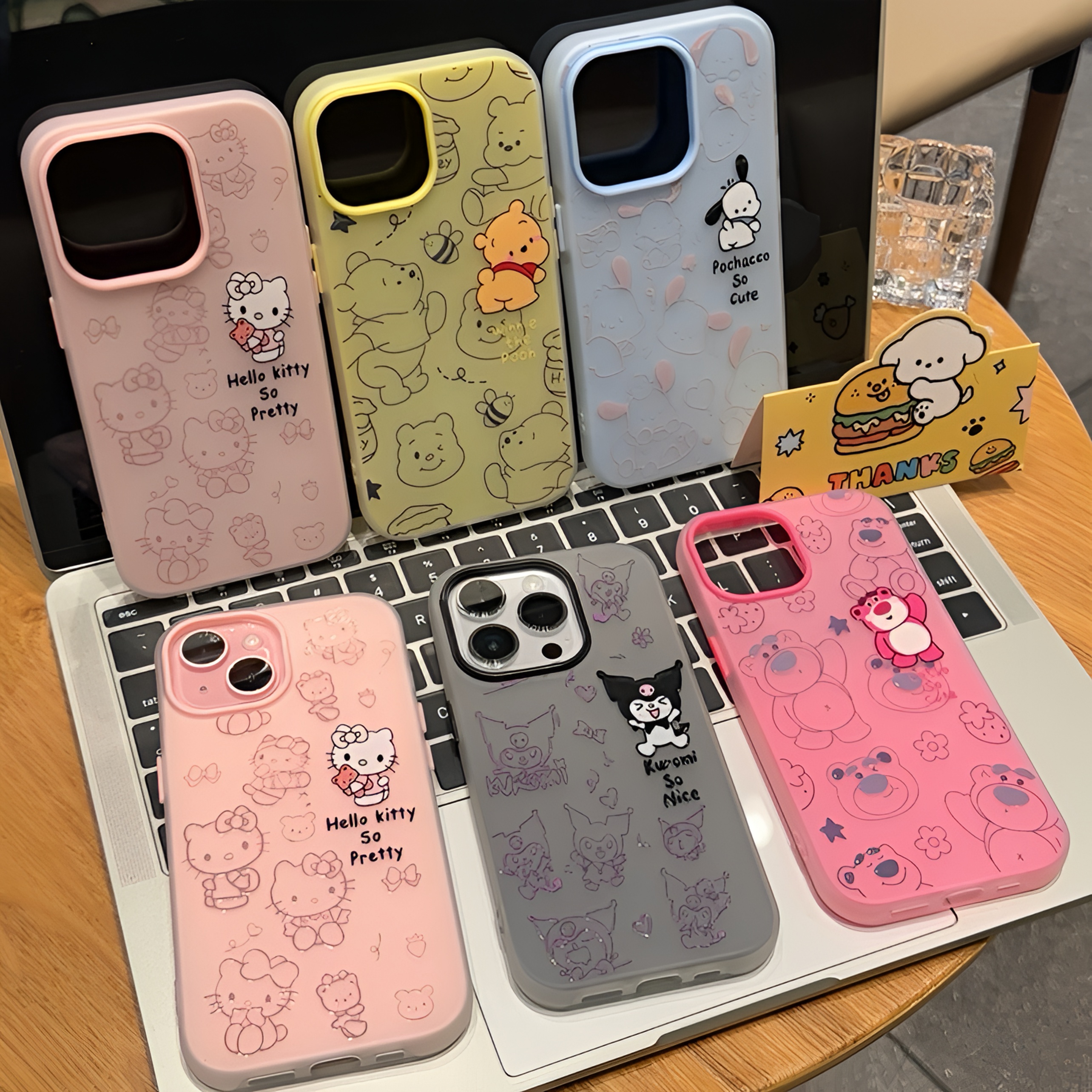 线条KT维尼草莓熊适用苹果16磨砂肤感手机壳iphone15全包14防摔13