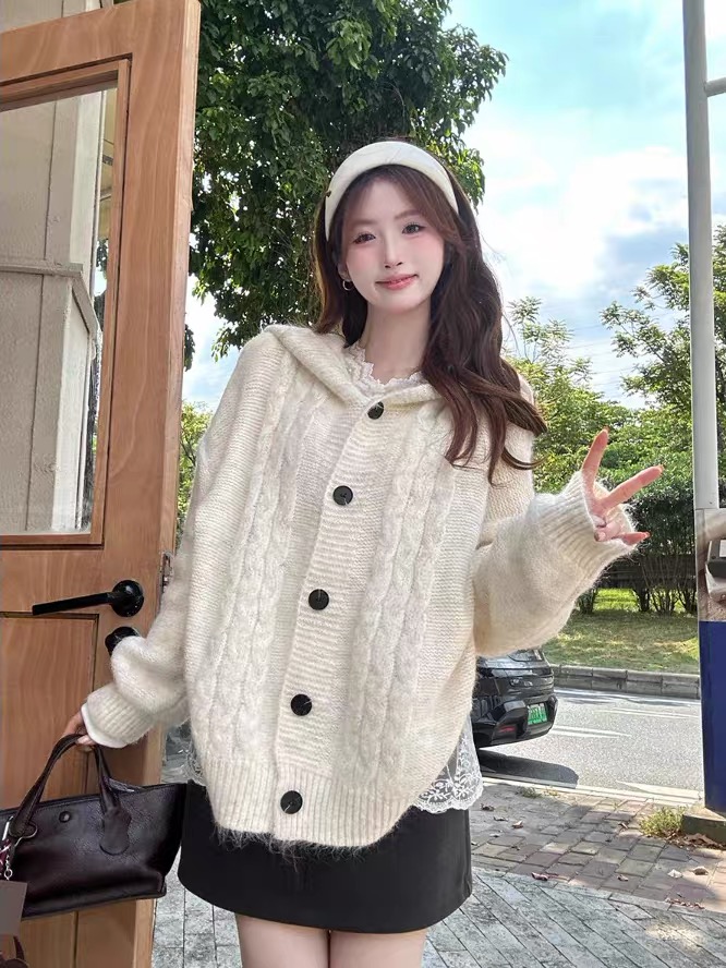 休闲风针织保暖纯色常规毛针织衫秋冬上衣慵懒风cleanfit风