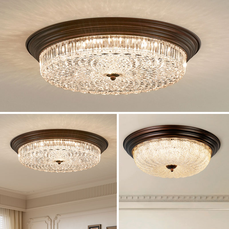 中古风卧室吸顶灯美式复古卧室灯全光谱护眼玻璃圆形房间主卧灯具