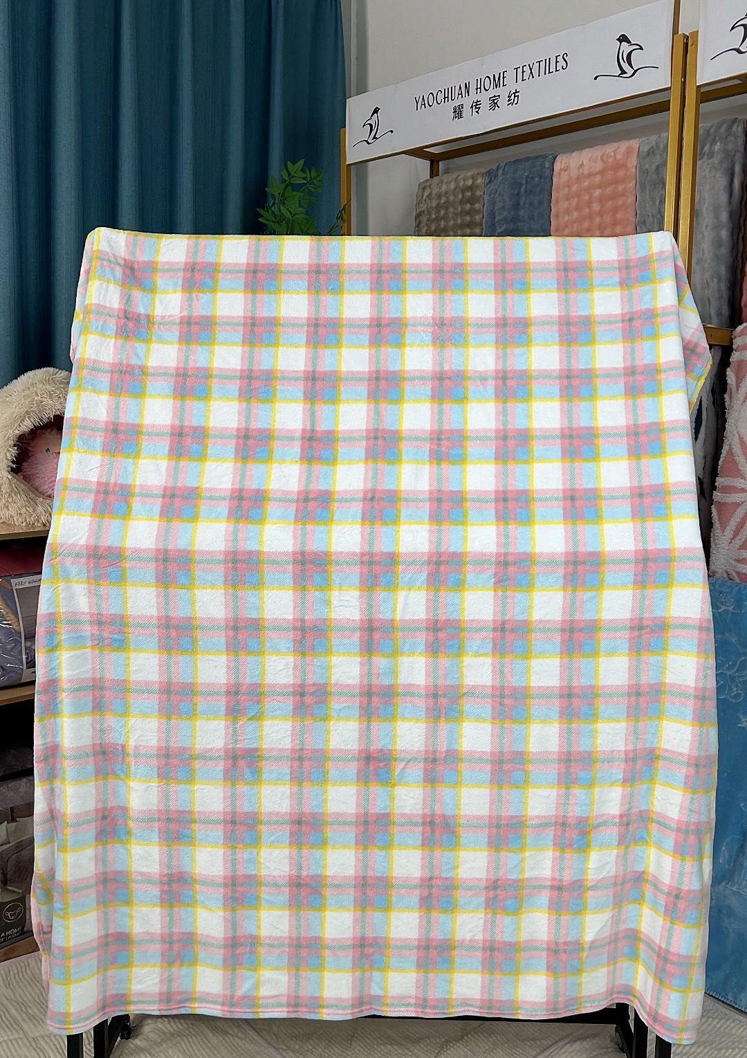 C8 1.5*2m床单三色粉蓝黄格子-加绒加厚-秋冬卧室