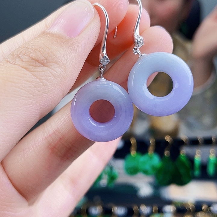 翡翠耳饰银S925镶嵌饰品