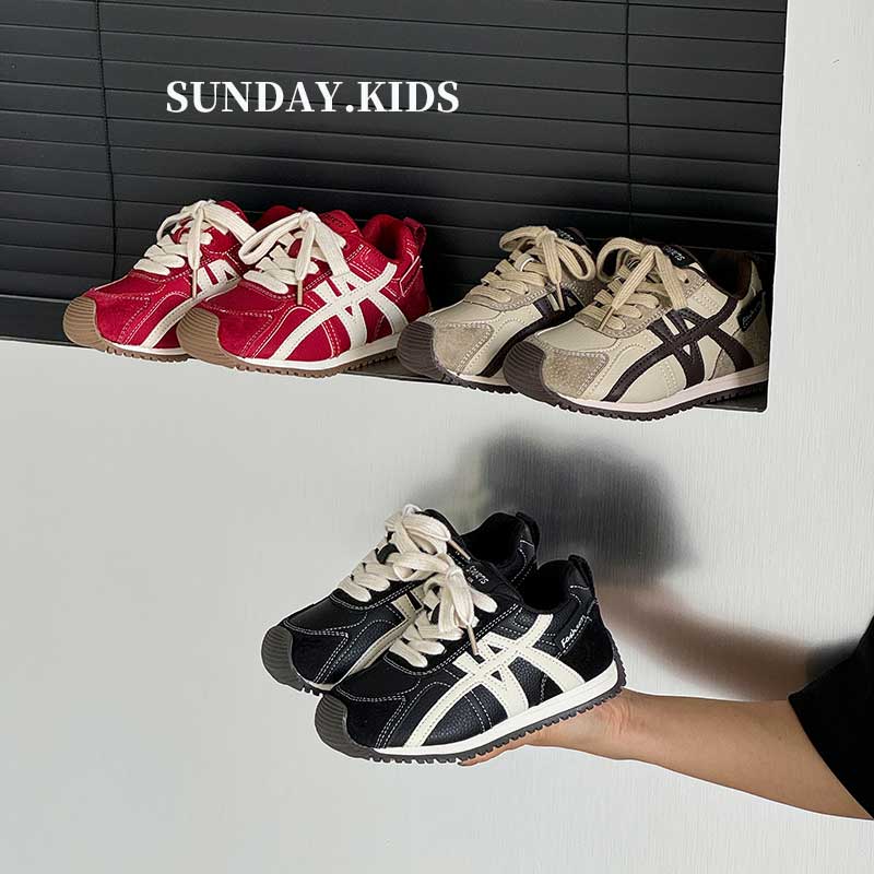 真皮儿童运动鞋2025秋冬新款红色童鞋男女童阿甘鞋韩版复古老爹鞋