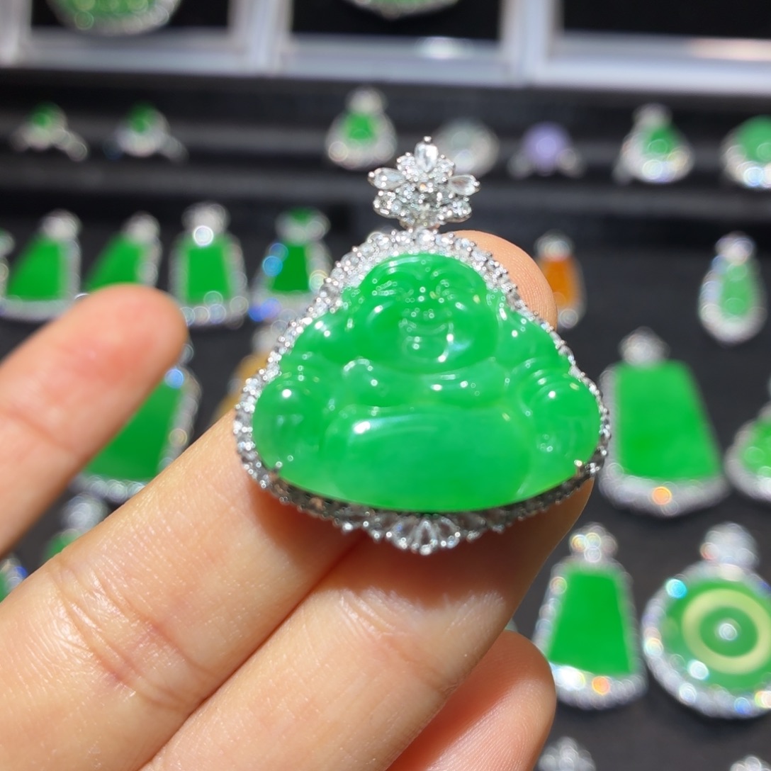 翡翠18K金镶嵌吊坠(不含链)翡翠