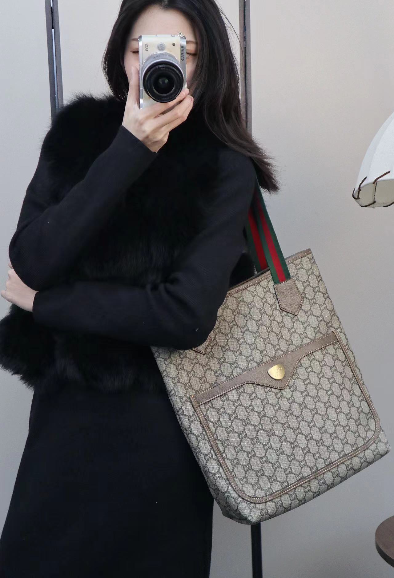 95新 GUCCI/古驰 老花红绿琴谱包单肩包手提包/秋境中古 1154