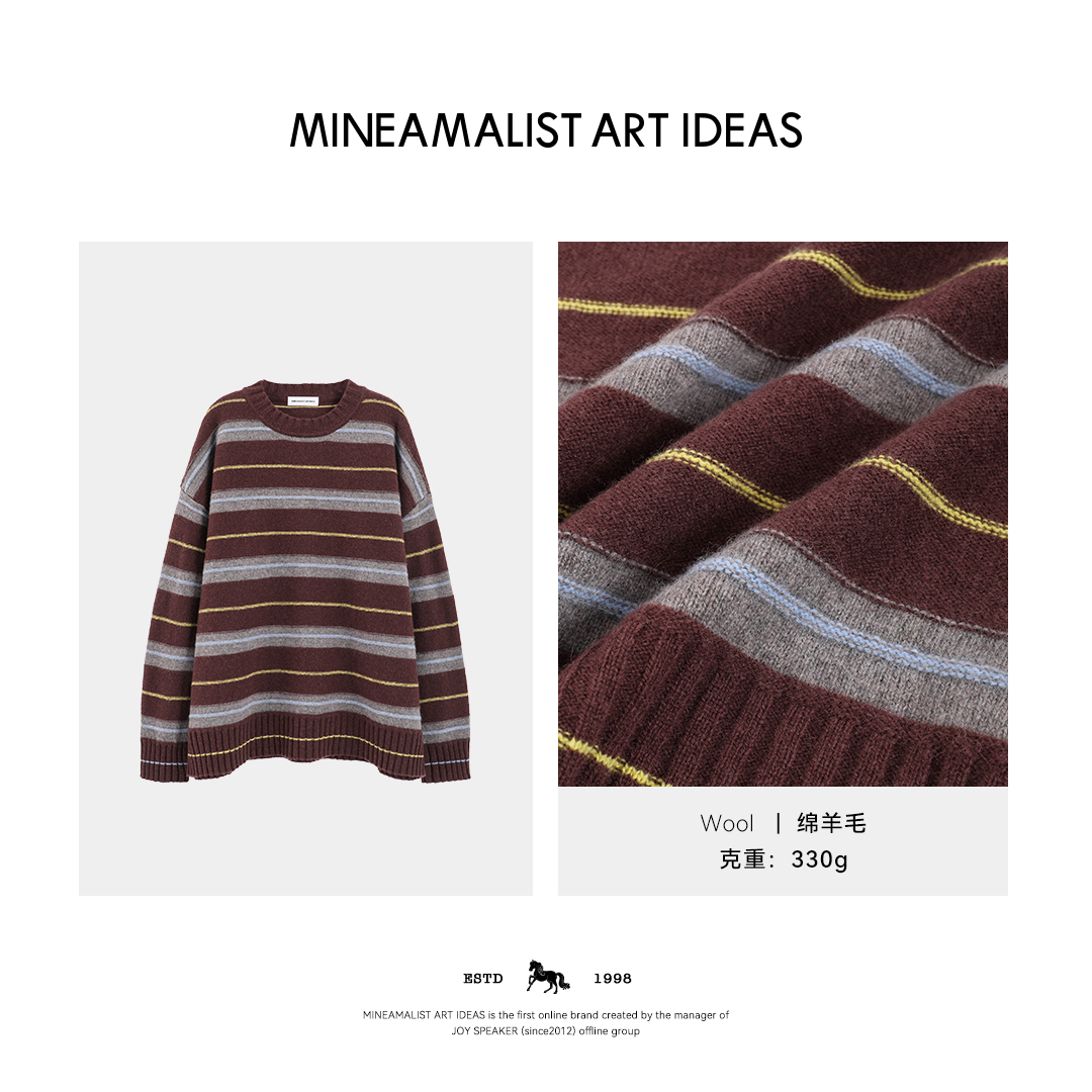 MINEAMALIST ART IDEAS秋冬复古羊毛圆领宽松撞色条纹毛衣5156M