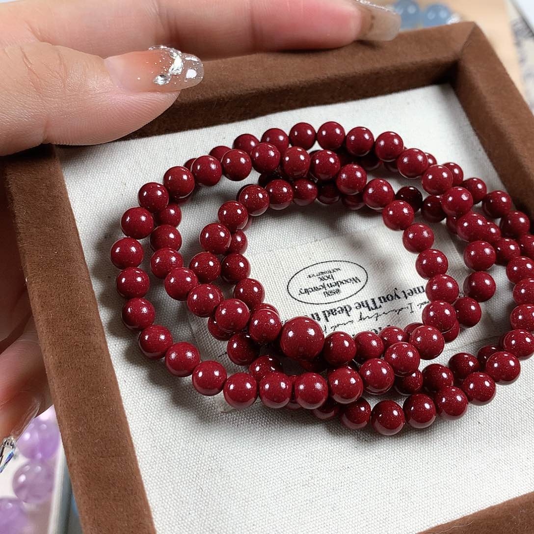 水晶手串未镶嵌朱砂6mm