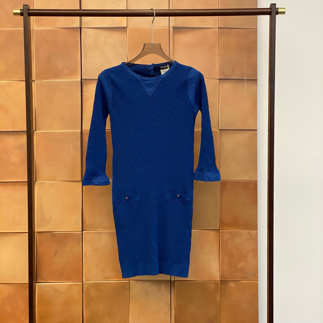 Chanel 蓝色菱格针织连衣裙/38码/98新/29214