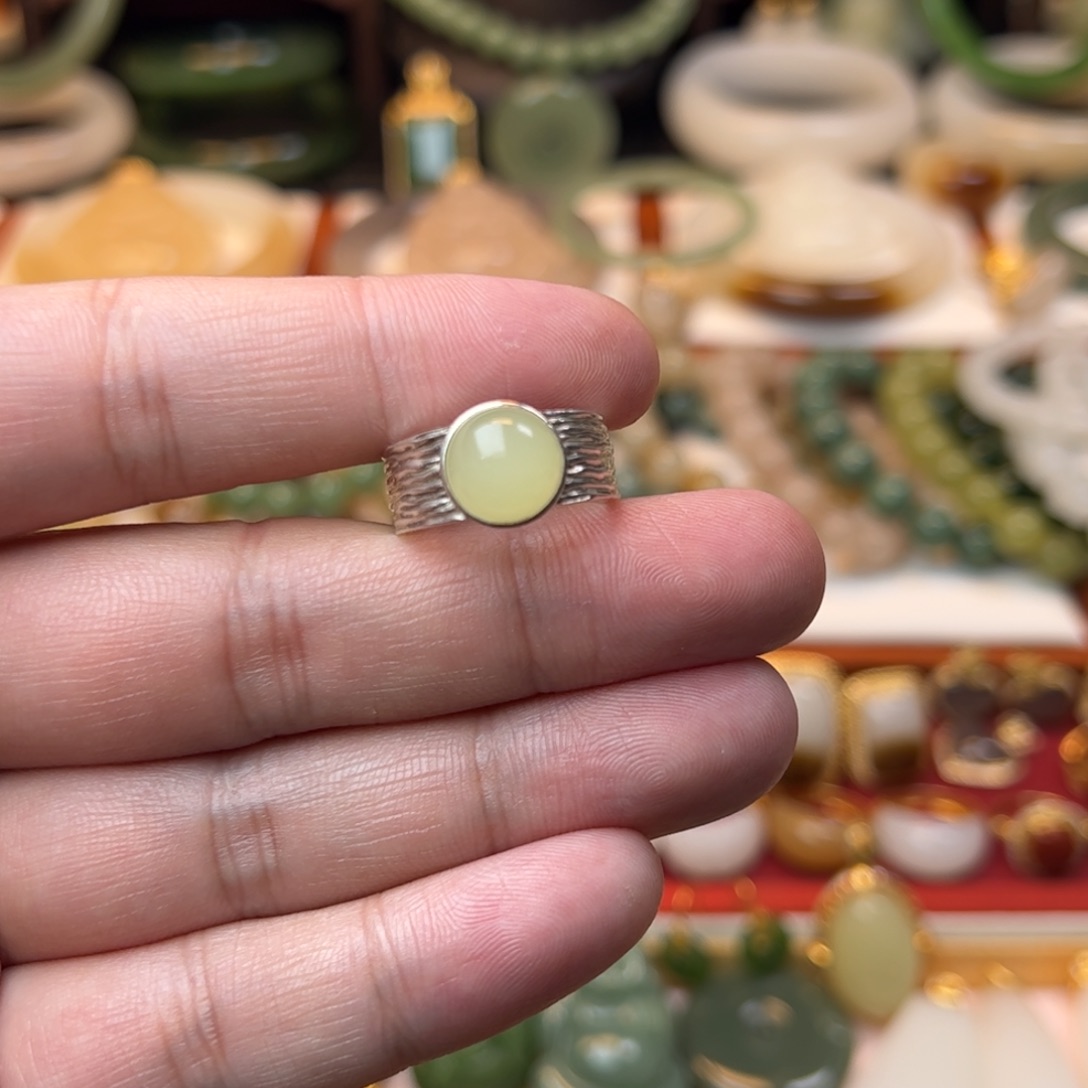 和田玉戒指银S925镶嵌