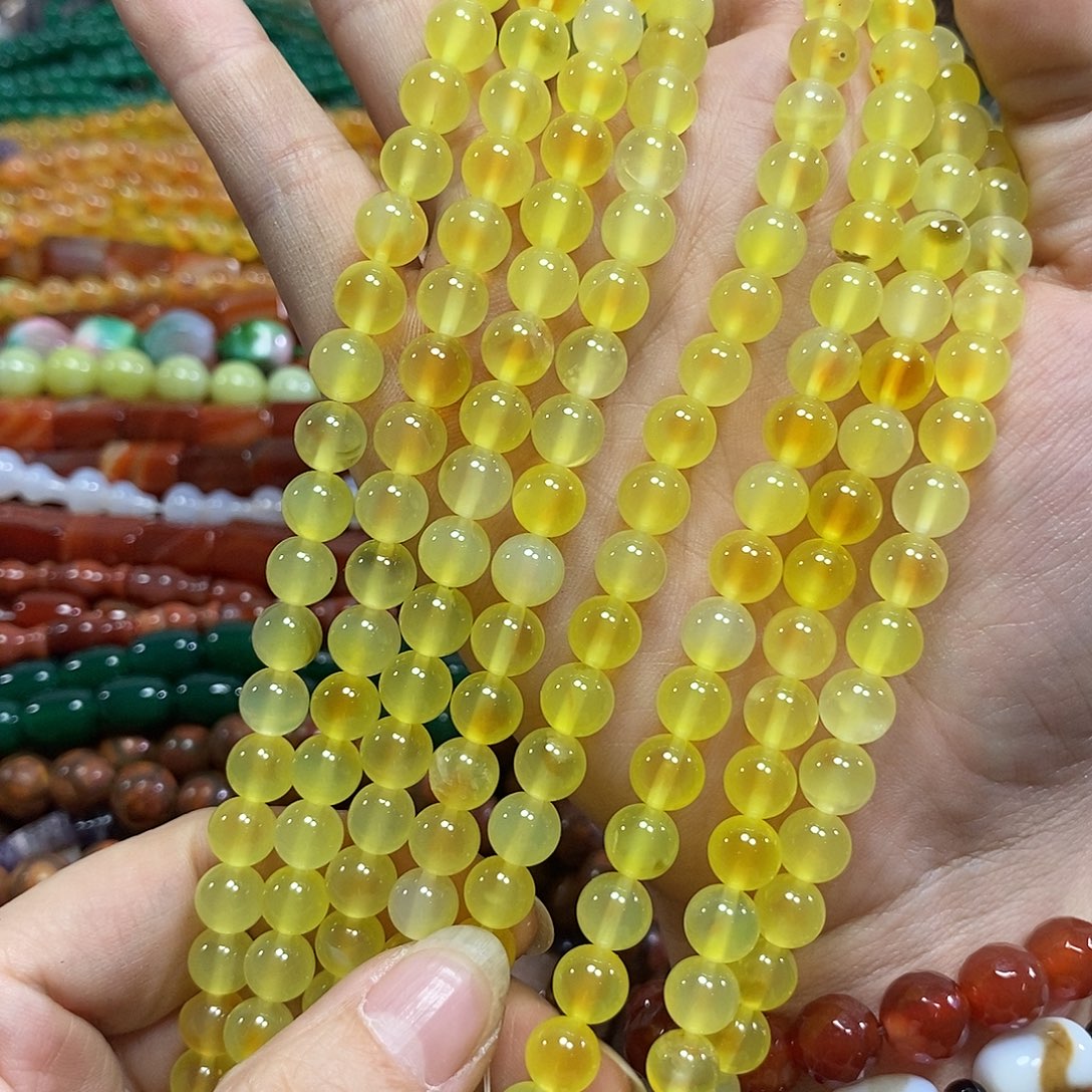 玛瑙/玉髓未镶嵌珠宝半成品黄糖心玛瑙一条卡8mm
