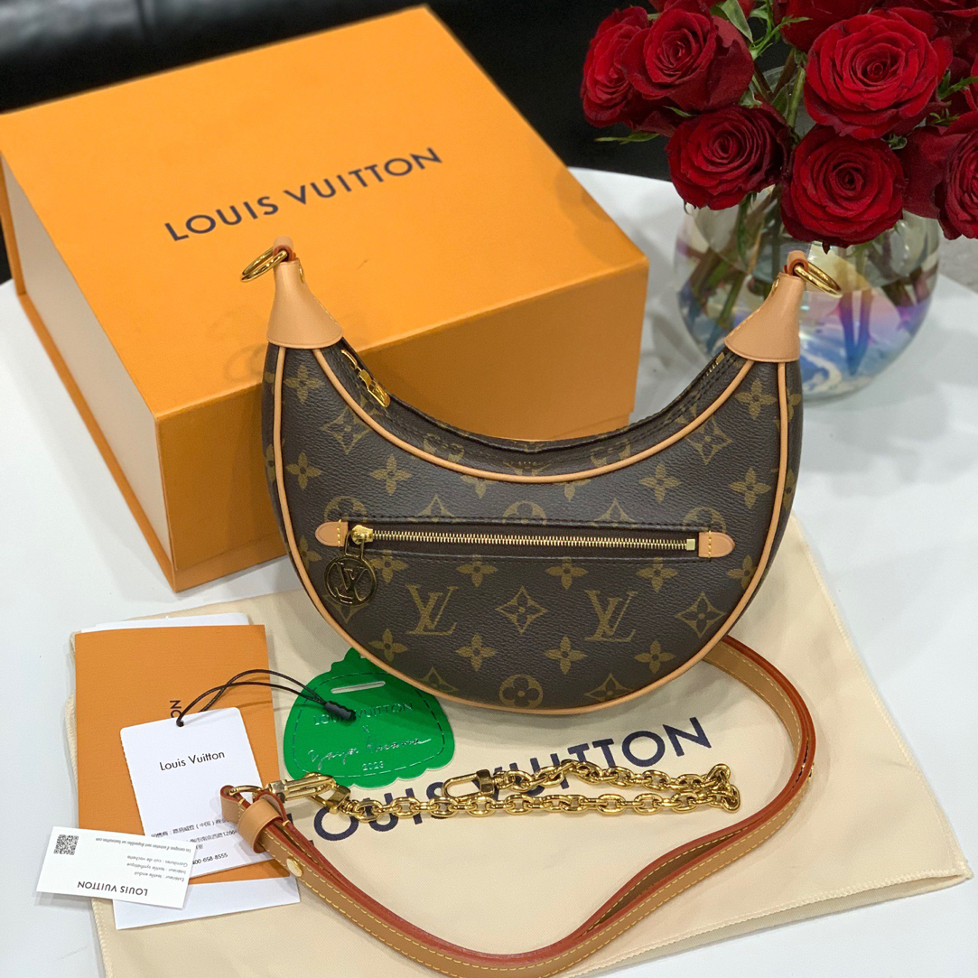 95新 LouisVuitton/路易威登 老花月亮loop豌豆斜挎包