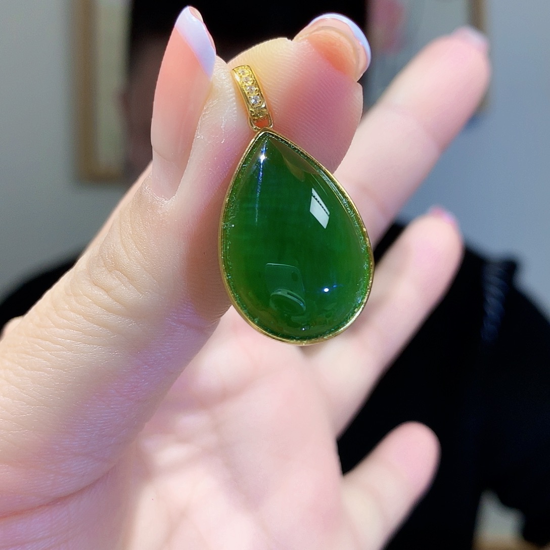 和田玉（碧玉）颈饰银S925镀金镶嵌