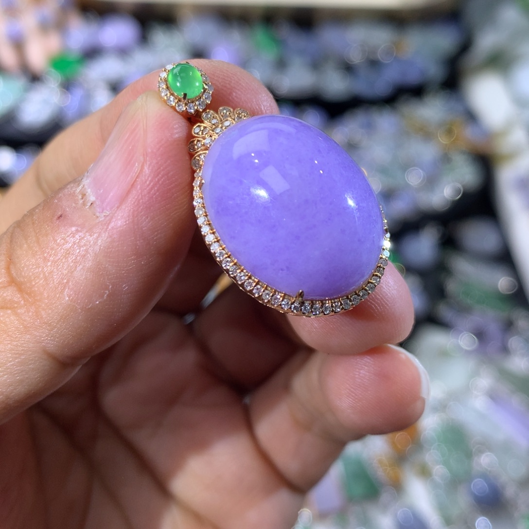 翡翠18K金镶嵌吊坠(不含链)