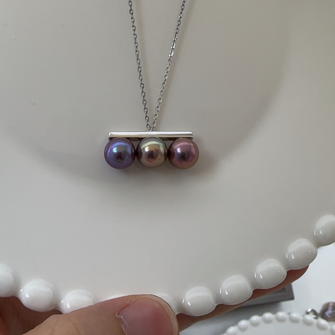 银S925镶嵌项链淡水珍珠