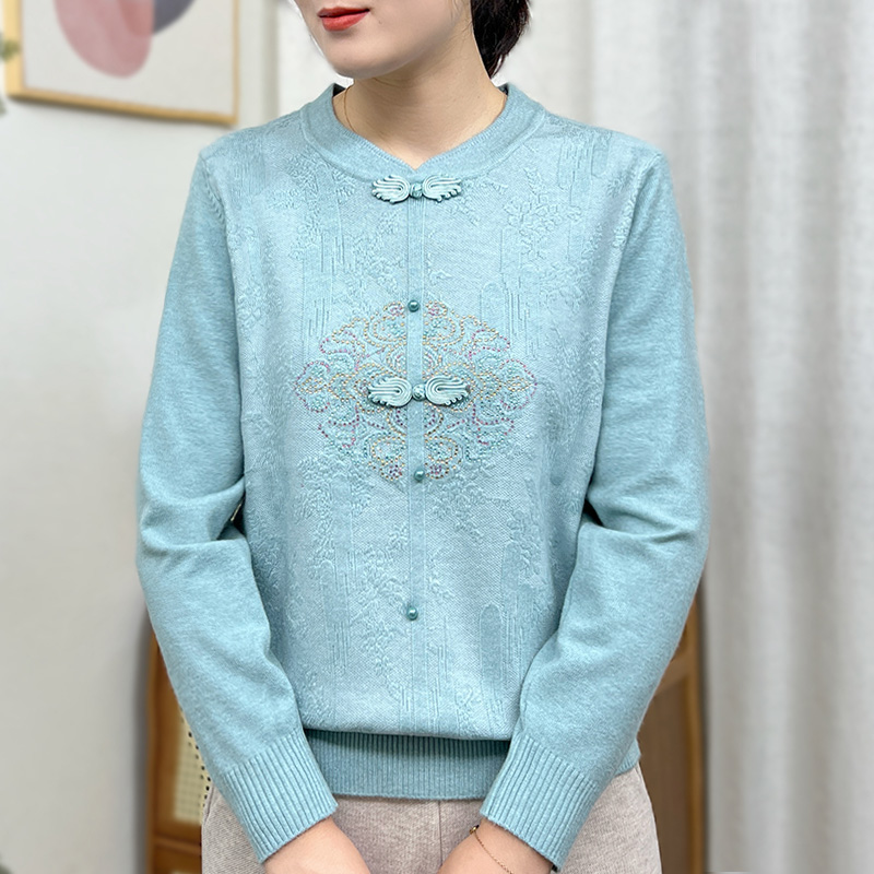 新中式妈妈装春秋针织衫2025新款中老年女装秋季上衣洋气减龄毛衣
