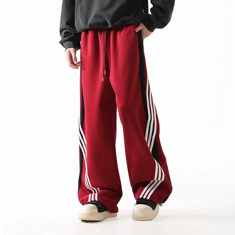 500G潮流条纹重磅男女同款美式vibe运动直筒嘻哈休闲裤WK177