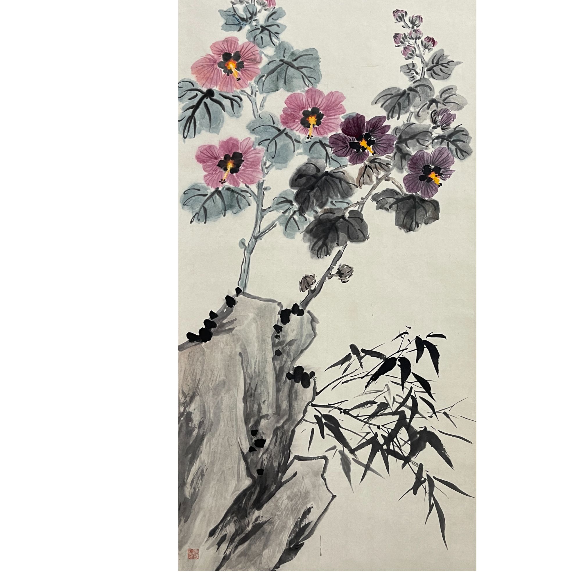 LOT.028 佚名 花卉竹石 纸本镜片 97*44cm 209