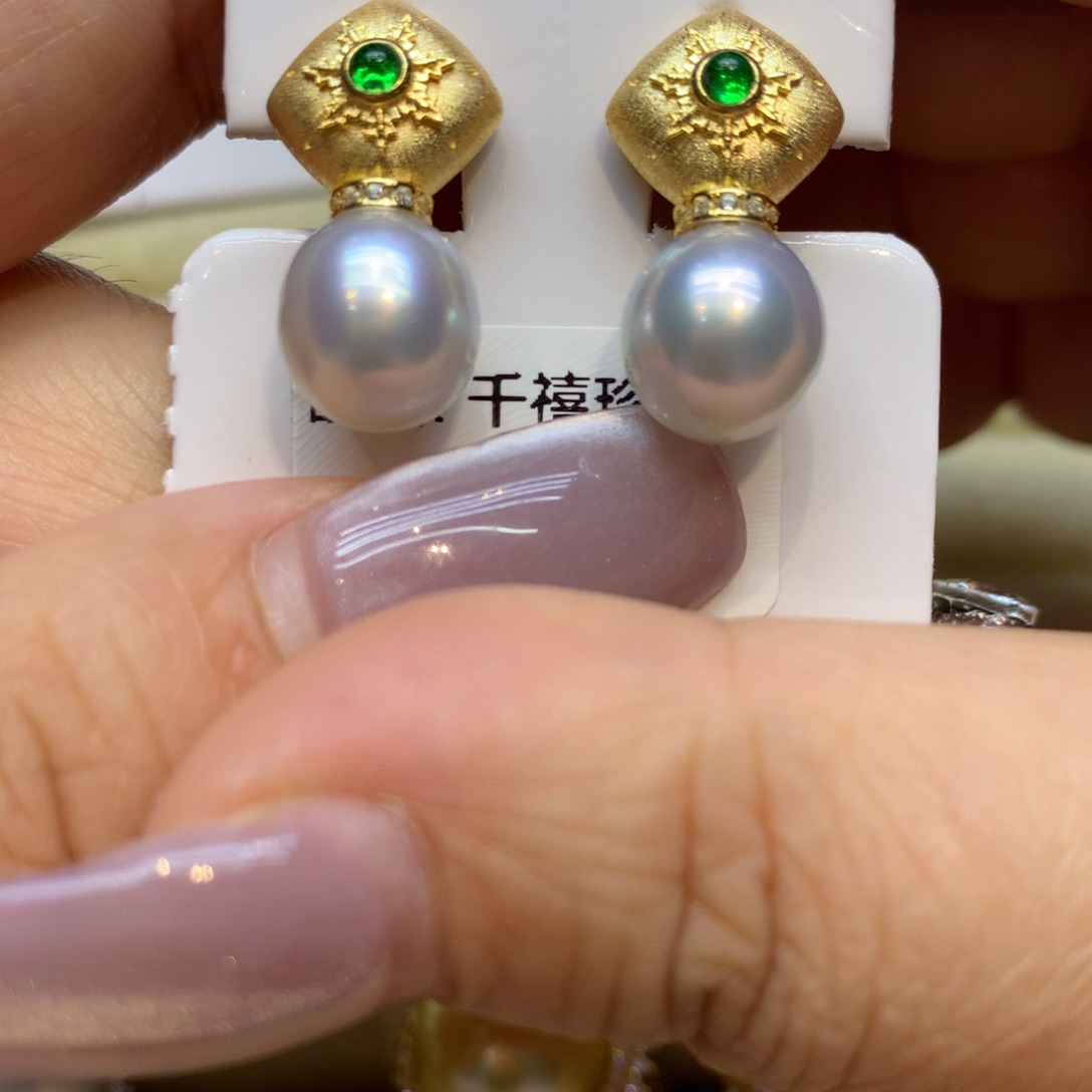 银S925镶嵌耳饰海水珍珠