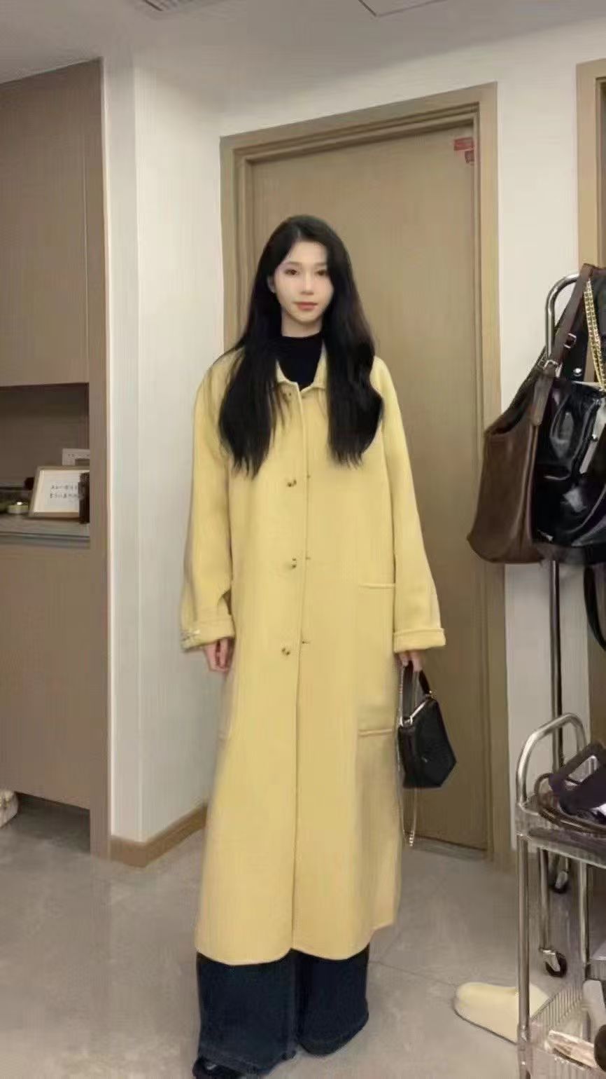 毛呢外套网红奶黄加厚毛呢大衣女冬季秋冬女士韩版#5029