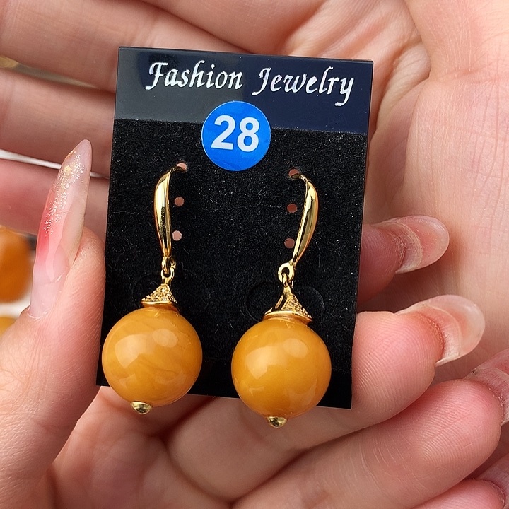 蜜蜡耳饰银S925镶嵌耳饰