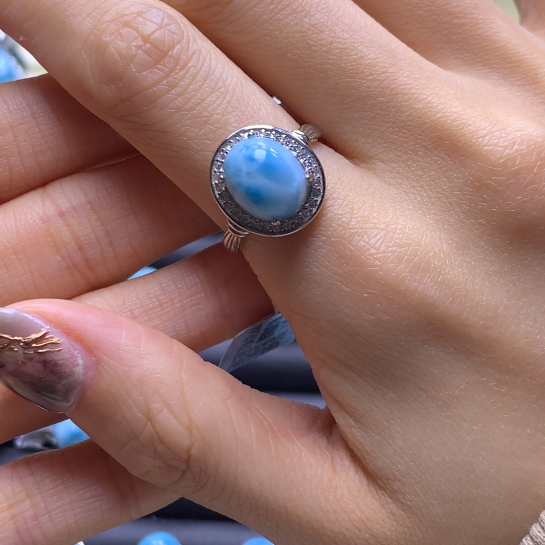 针钠钙石（海纹石）未镶嵌戒指蛋面戒指色差略异