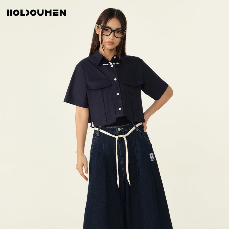 Holdoumen25夏季日常系列短款女装工装衬衫