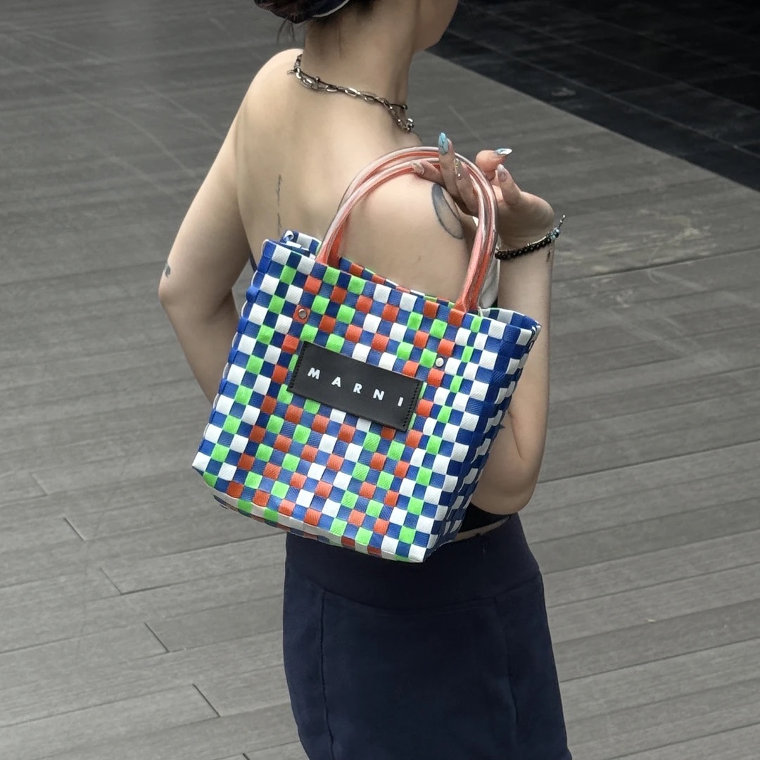 95新 Marc Jacobs/莫杰 MARNI 玛尼 爆款PVC拼色手提菜篮子