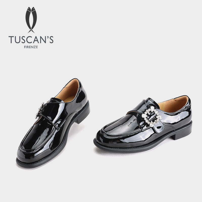 TUSCAN'S新款真皮百搭乐福鞋英伦风漆皮鞋子女时代双鱼