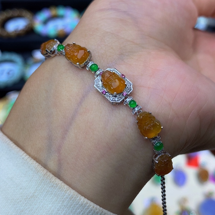 手链翡翠18K金镶嵌翡翠