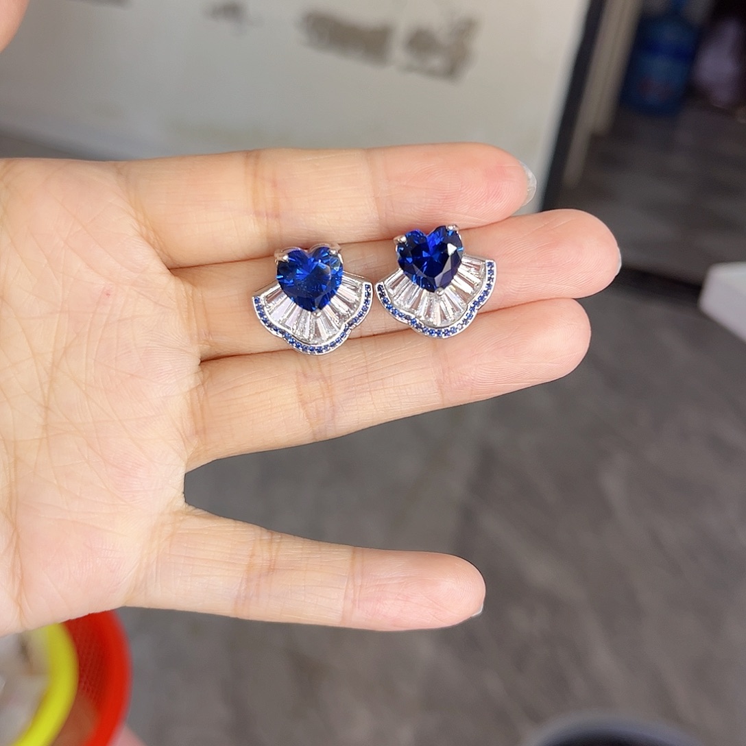 耳饰蓝宝石银S925镶嵌