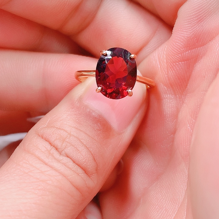 石榴石戒指银S925镶嵌9✖️11