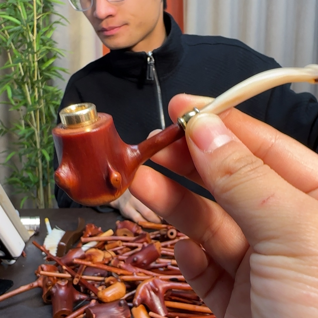 檬子木手工烟斗手把件