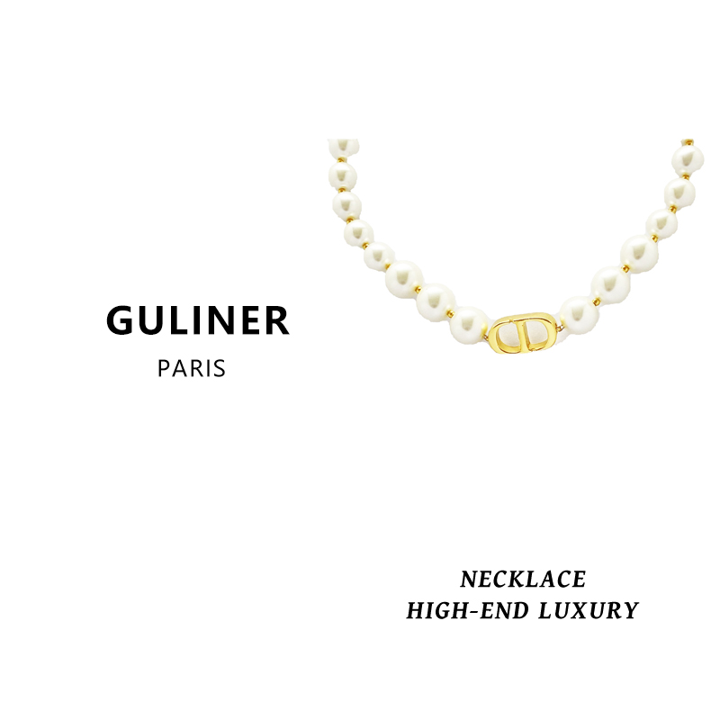 铜合金项链  GL 珍珠CD项链金色高定轻奢设计师款 1231