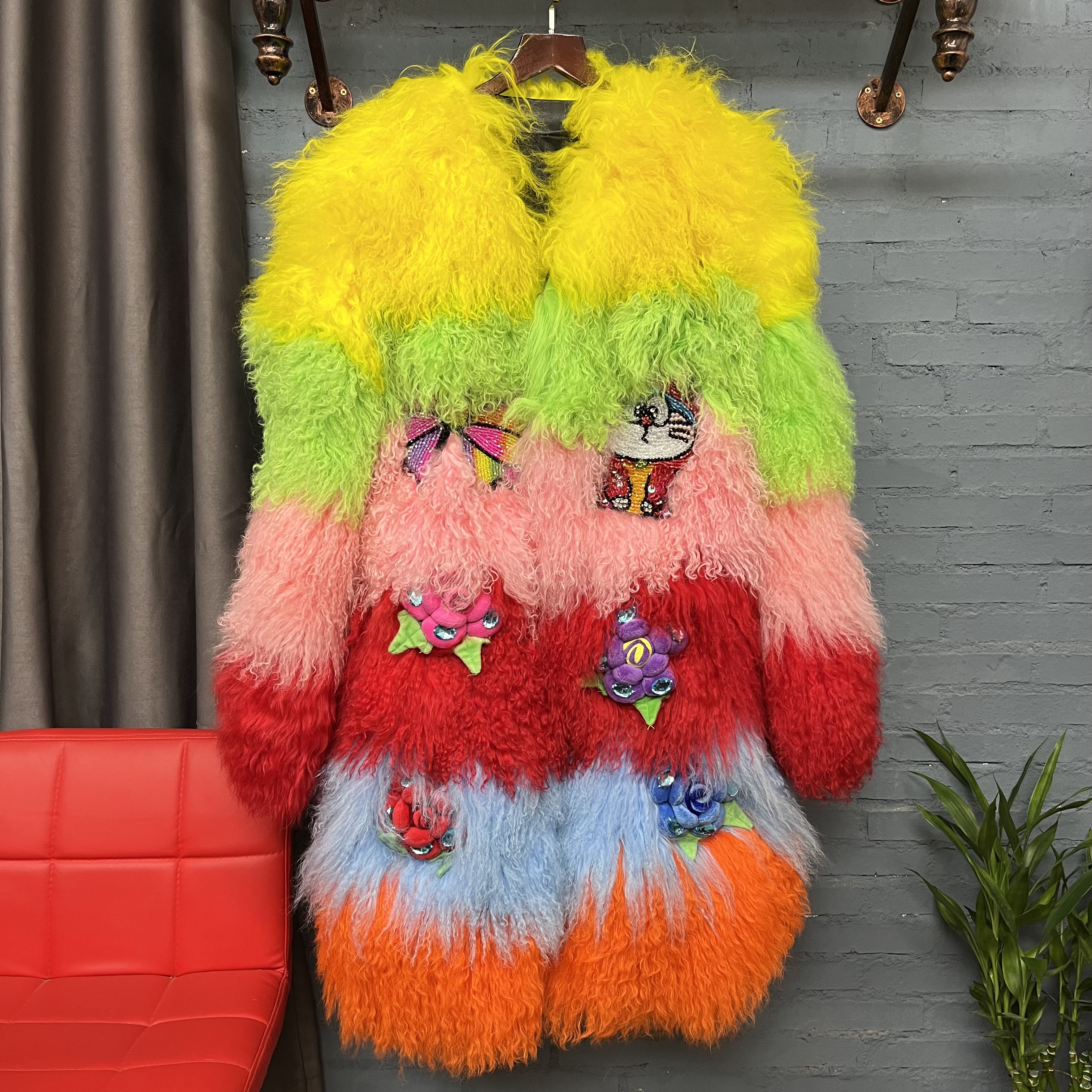 原创气质加厚拼色毛毛外套草草外套