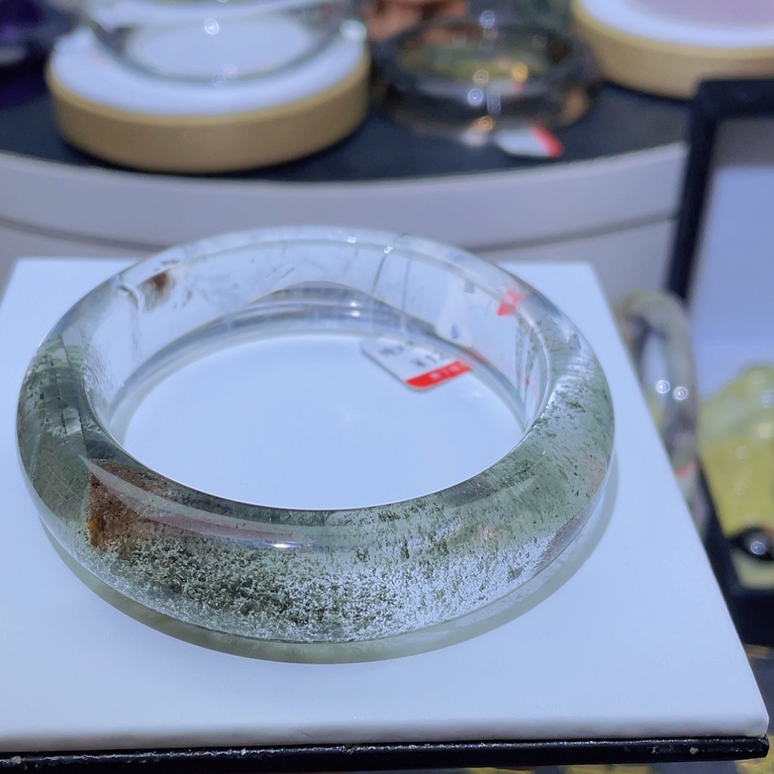 水晶手镯未镶嵌?****?天然绿幽灵冰透特价款55圈