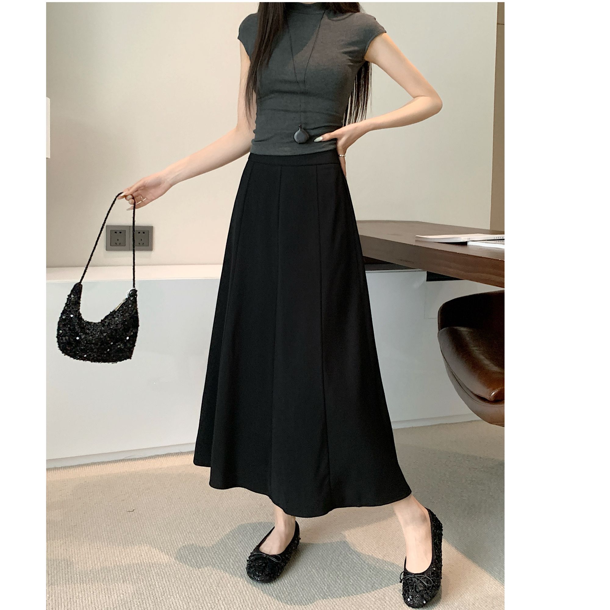 8027-夏新款女装显瘦微胖大码小众设计半身裙