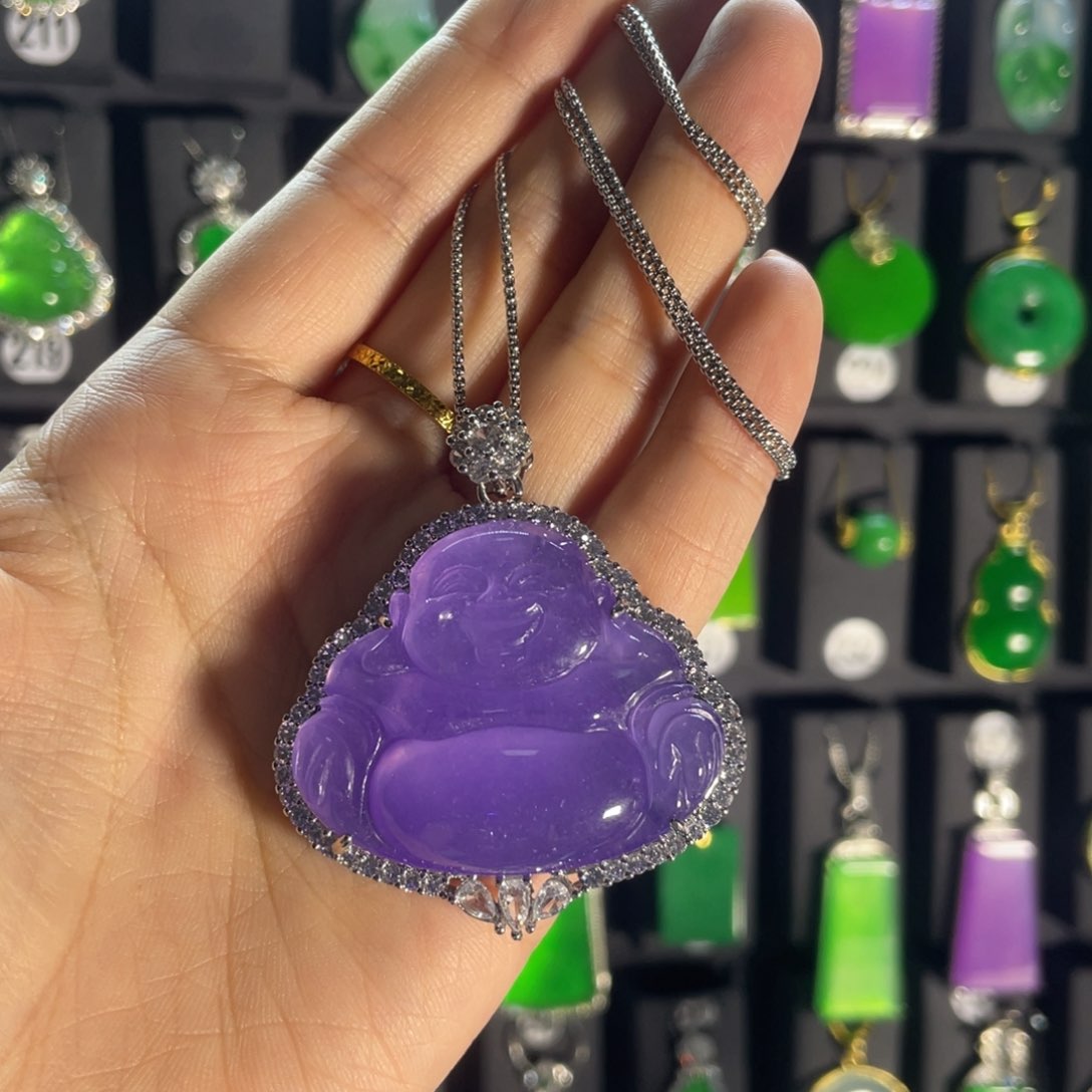 翡翠银S925镶嵌耳饰吊坠大佛公