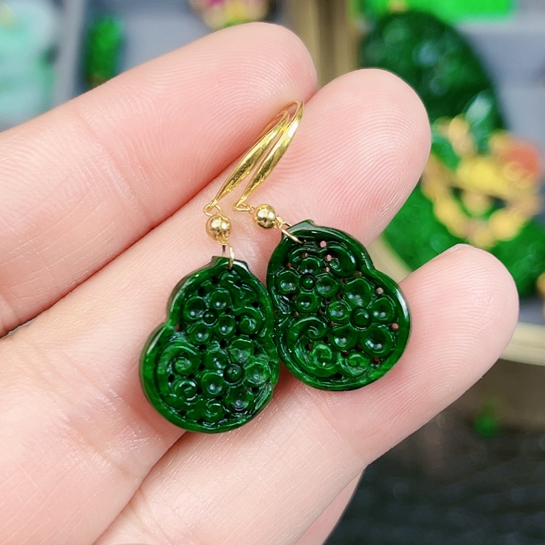 翡翠项链18K金镶嵌耳饰