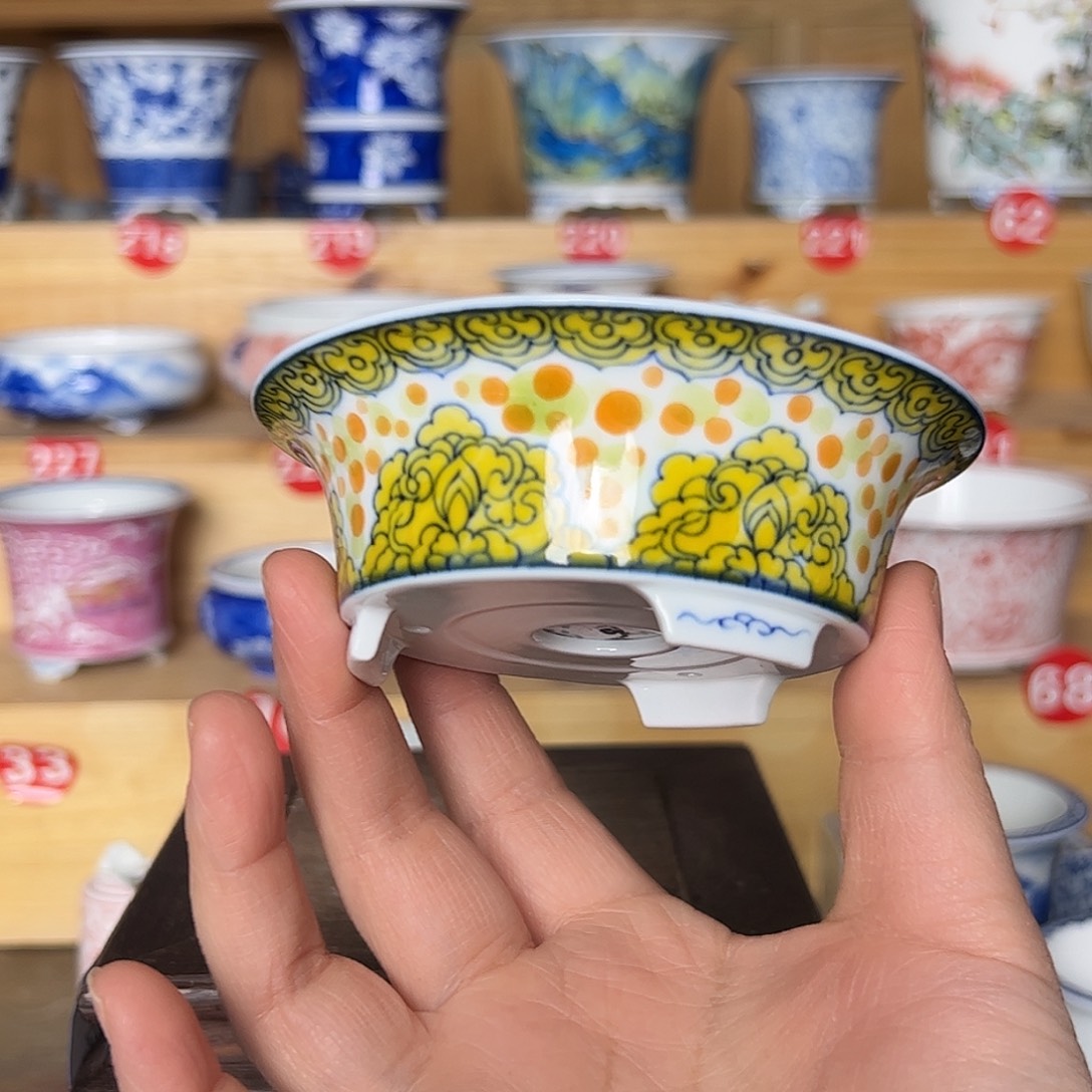 摆件陶墨奈手绘陶瓷花盆内口高