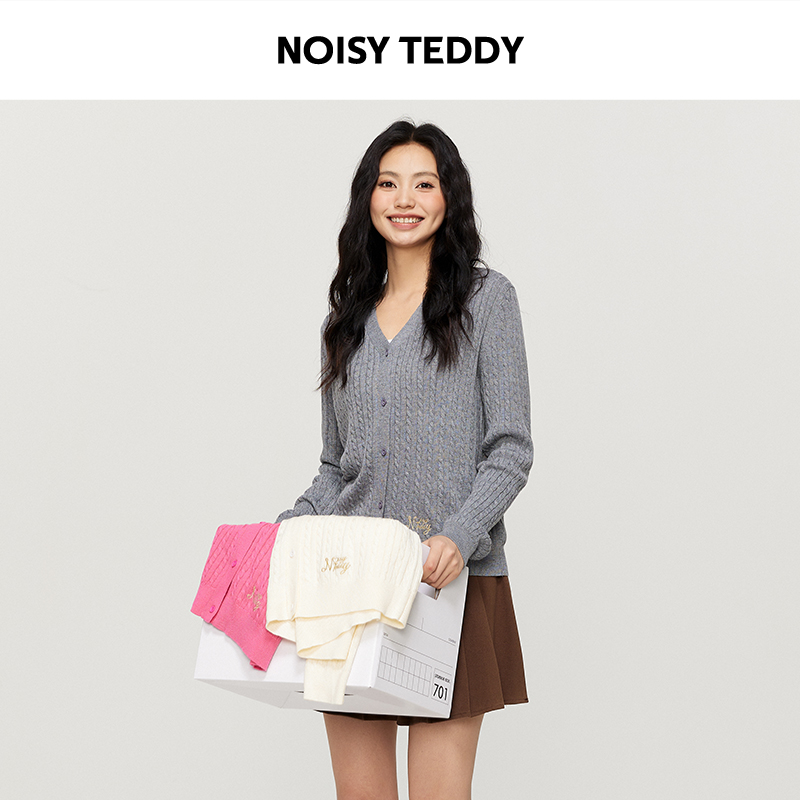 NOISY TEDDY25年秋季新来纯色简约时尚女士开衫毛衫修身显瘦舒适