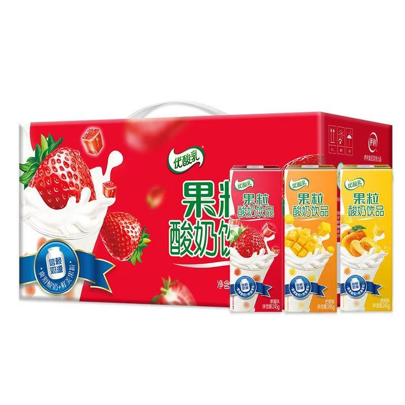 7月产伊利优酸乳果粒草莓/黄桃/芒果245ml*12盒早餐必备营养奶营养饮品