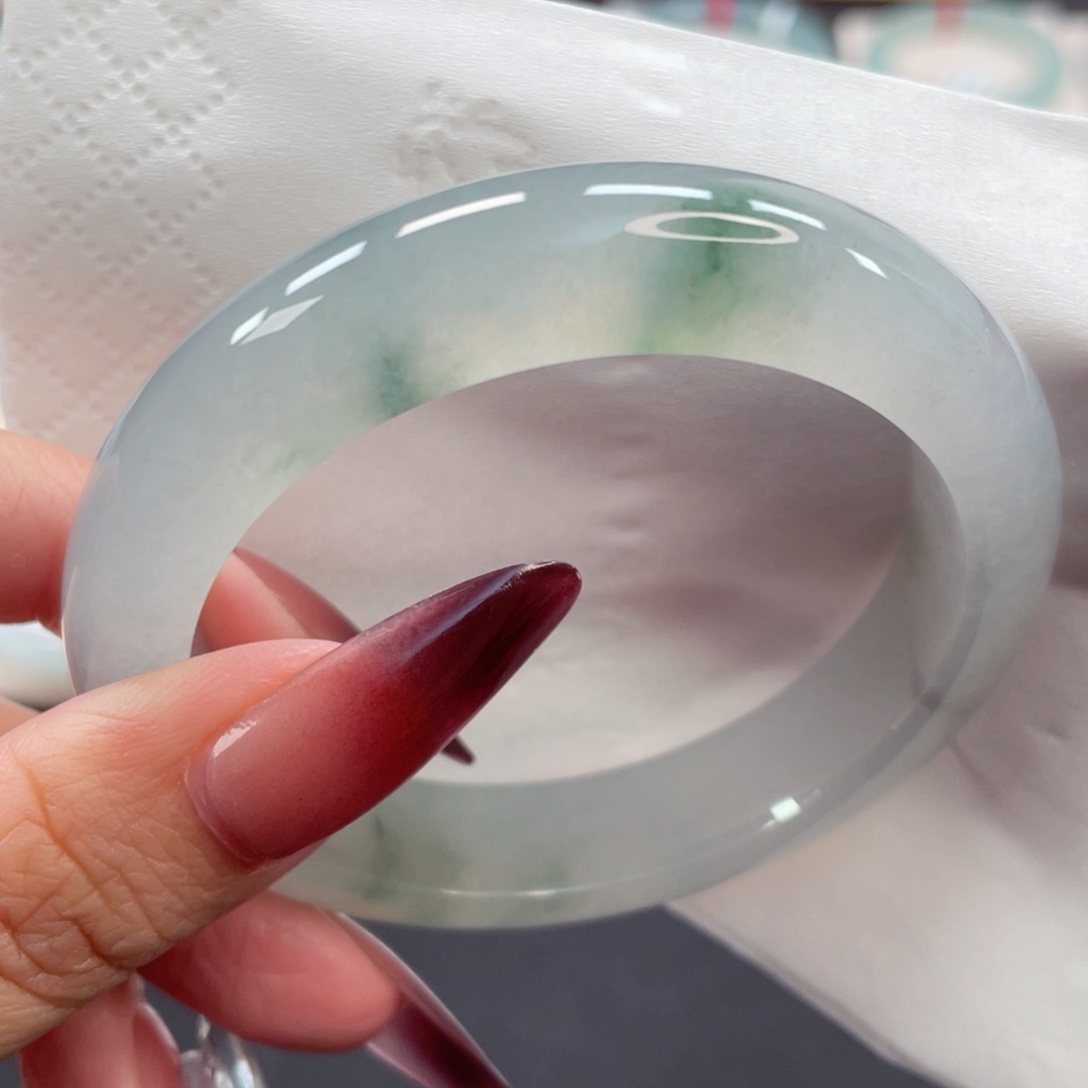 未镶嵌手镯翡翠3号55.8正冰起光晴底飘水墨绿花性价比高