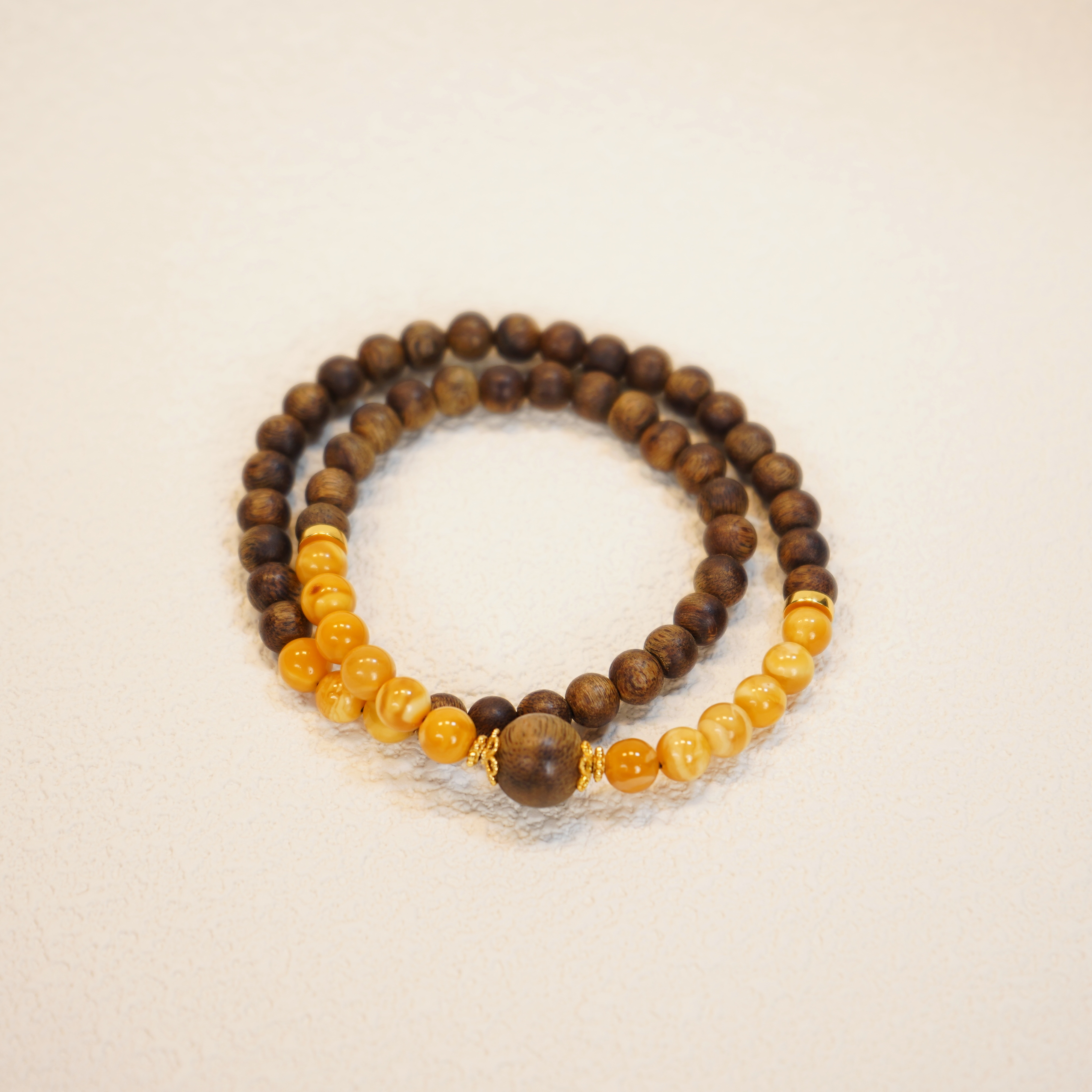 沉香奇楠沉香DIY设计款大点位沉香蜜蜡双圈手串五YLWC00040