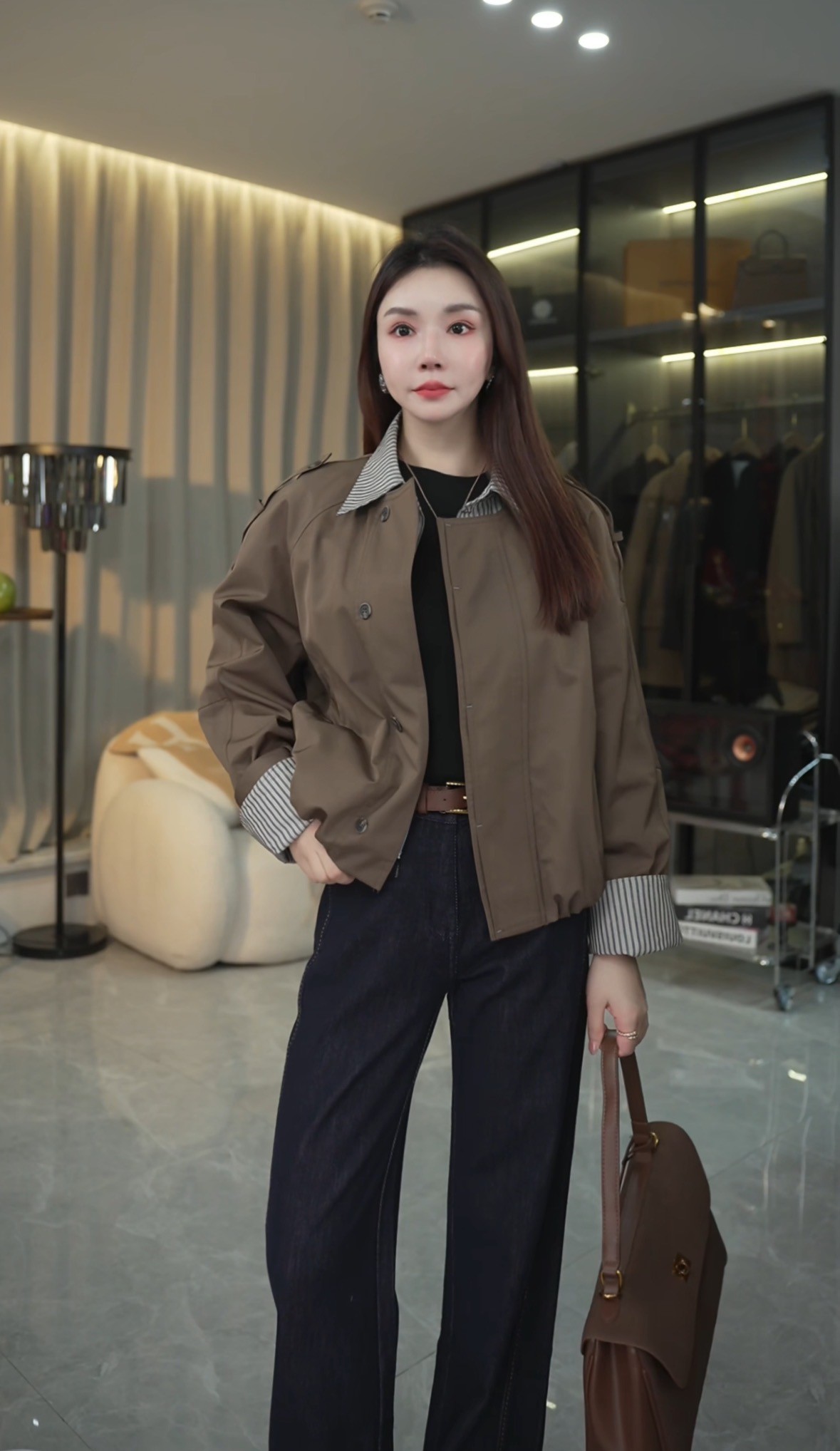 DYT HOME秋季新品翻领免烫女短外套百搭时尚夹克网红气质假两件