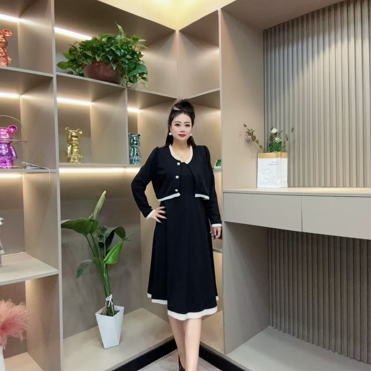 春季两件套-娃 9350时尚显瘦花边吊带裙气质百搭胖MM大码女装新款