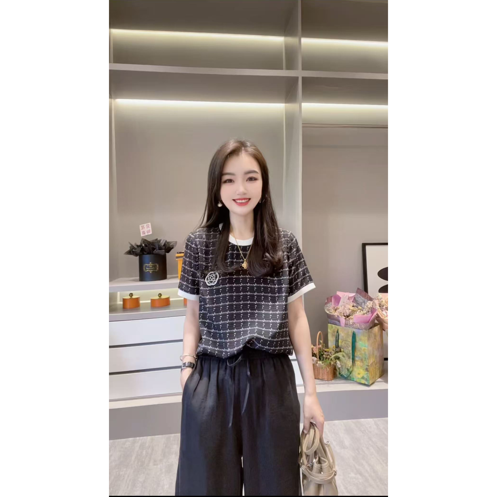 【方格山茶花】CHUN家时尚夏季经典百搭桑蚕丝双绉T恤